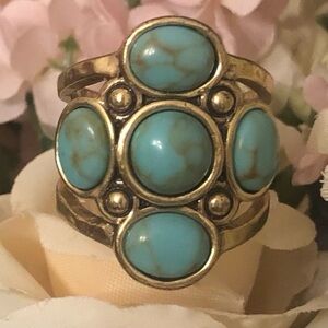 Silpada Unreleased Brass and Turquoise Ring from the KR Collection Size 8